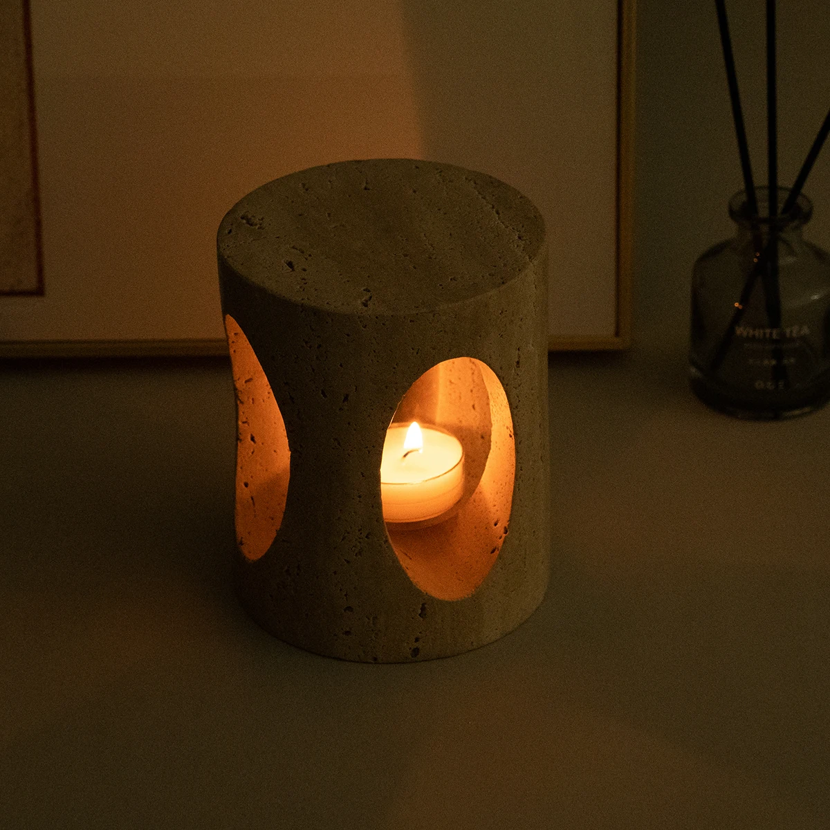 Moroccan Modern Beige Travertine Marble Lantern EID Mubarak Ramadan Home Decoration Moroccan candle incense burner Wind Lamp