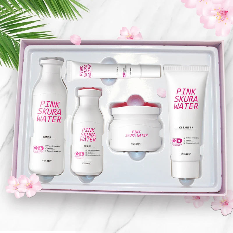 Korea skin care set Sakura skin lotion natural moisturizing whitening organic face skin care set