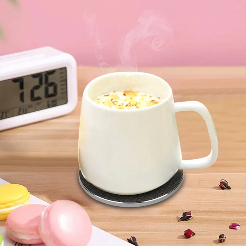 2024 Temperature Auto Heater Coffee Mug Warmer 2 In 1 Ceramic Heating Cup Pad With Smart Phone Wireless Charger For Office