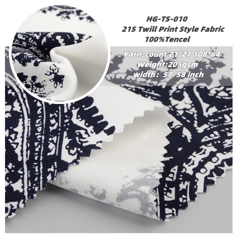 Customized breathable sustainable 21s loycell silky digital print 205gsm 100% Tencel twill Fabric for dress