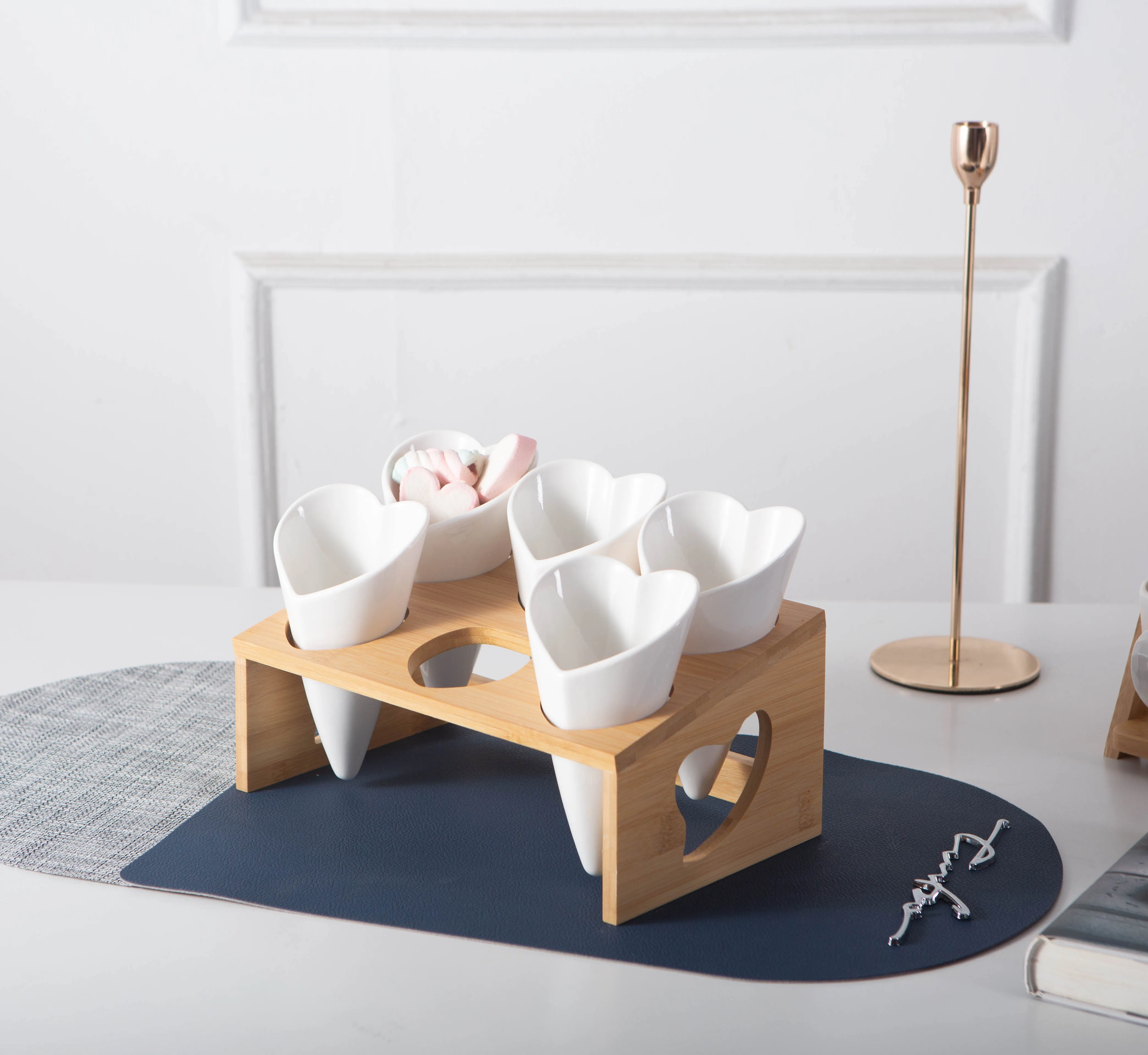 Ready To Ship Heart Stone Porcelain fry French Fries Cup Holder Hotel Serving Popcorn Ceramic bowl set