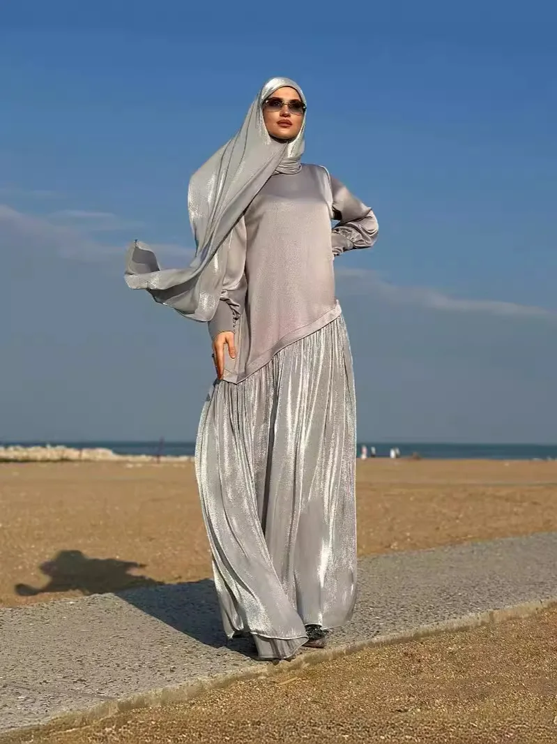 2024 New Luxury Satin Stitching Design Dubai Turkey Abaya Dubai Muslim Women Dresses