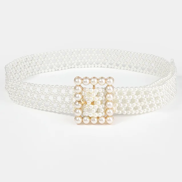 Оптовая продажа роскошные дизайнерские Элегантные Простые расшитые бисером ремни для женщин цепочки на талии с жемчугом женских платьев