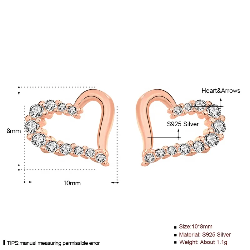 EC35 2019 Rhodium Plated Jewelry In Korea Design 925 Silver Love Heart Creative Stud Earrings wholesale