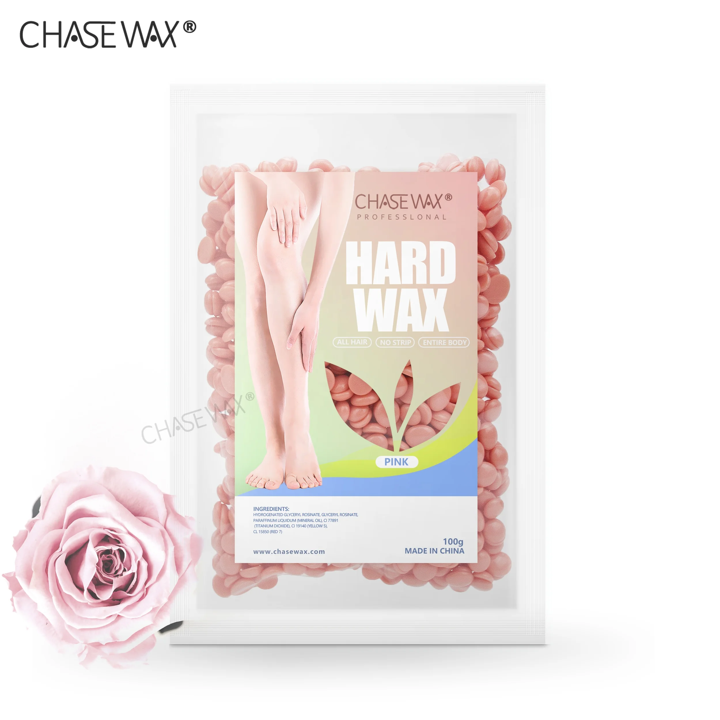 Low Melt Temperature 100g Rose Pink Depilatory Wax  Hair Removal Hard Wax Beans For Stubborn Hair