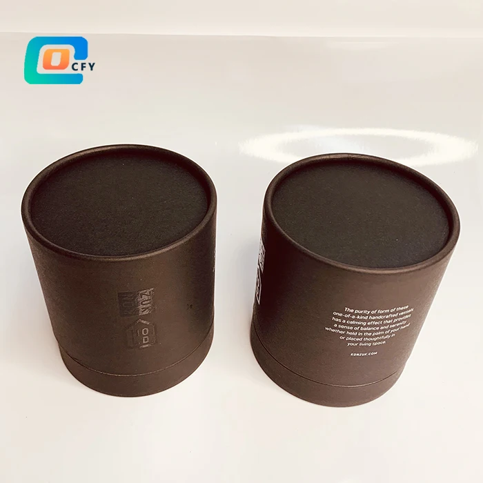 Custom printing black round paper packaging Candle gift tube with UV finish Eco friendly cardboard cylinder box foam