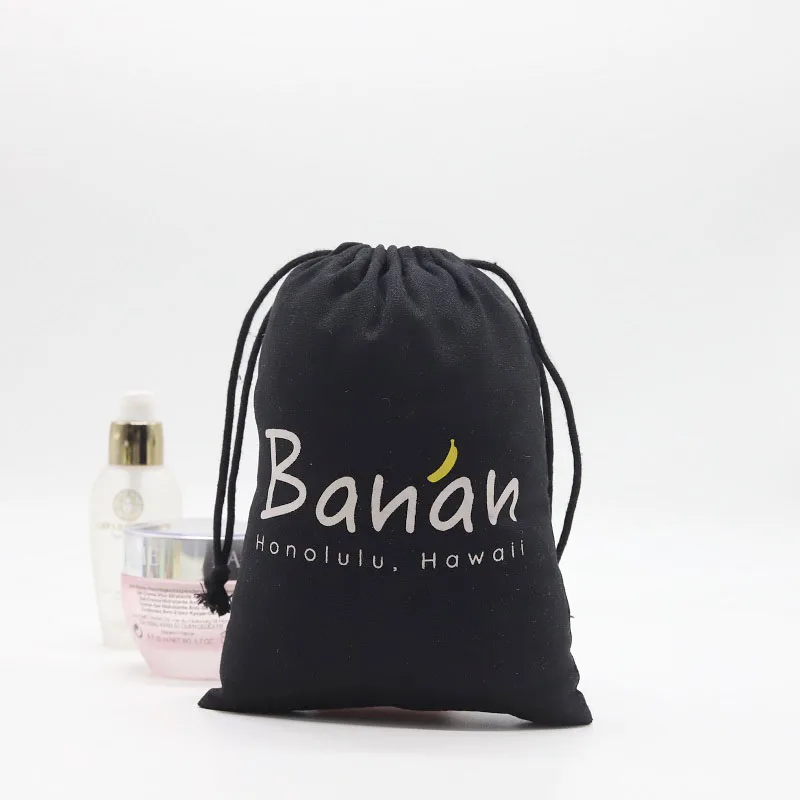 Eco-Friendly Cotton Linen Gift Packaging Drawstring Pouch Soft Black Cotton Candle Perfume Essential Oil Gift Shopping Bag