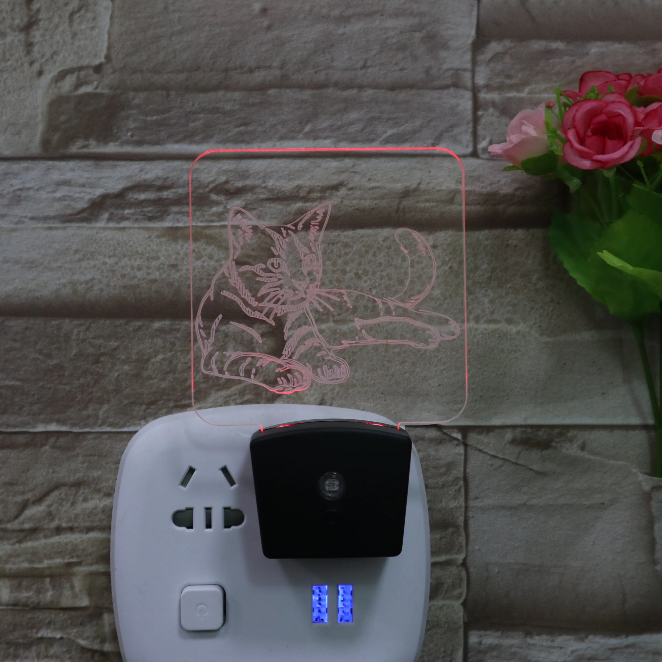 Cute cats animal shape dusk lamp light motion sensor acrylic lamp 3d led kids sleeping night light 7colors flashing lamp