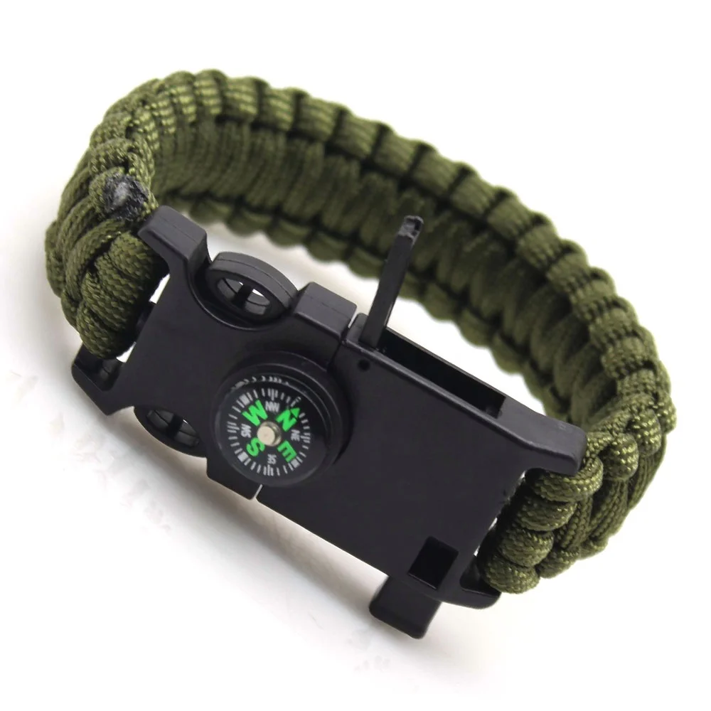 Camping Survival Paracord 550 Strap Wrist Fishing Kit inside Braided Bracelet
