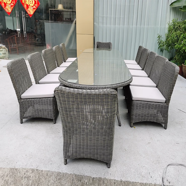 Modern 12 Seater Garden Rattan Dining Set Wicker Large Outdoor Dining Table Sets