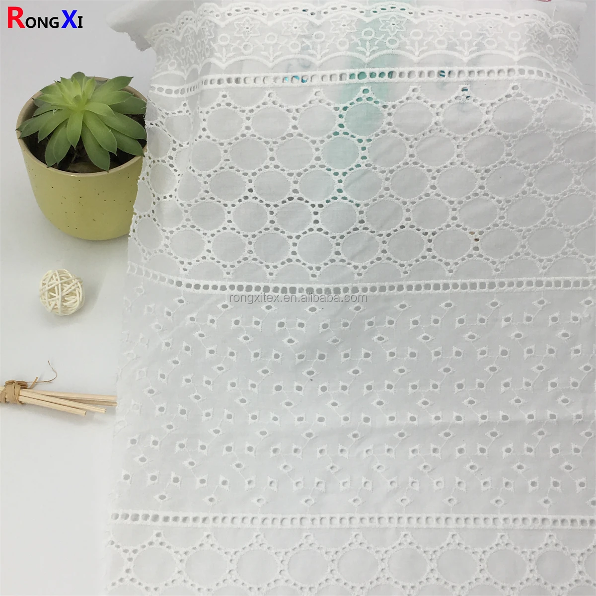 Oem China Wholesale RXF0600 Lace Swiss 100% Cotton Embroidery with Hole Edges Design Fleece Fabric For Clothing
