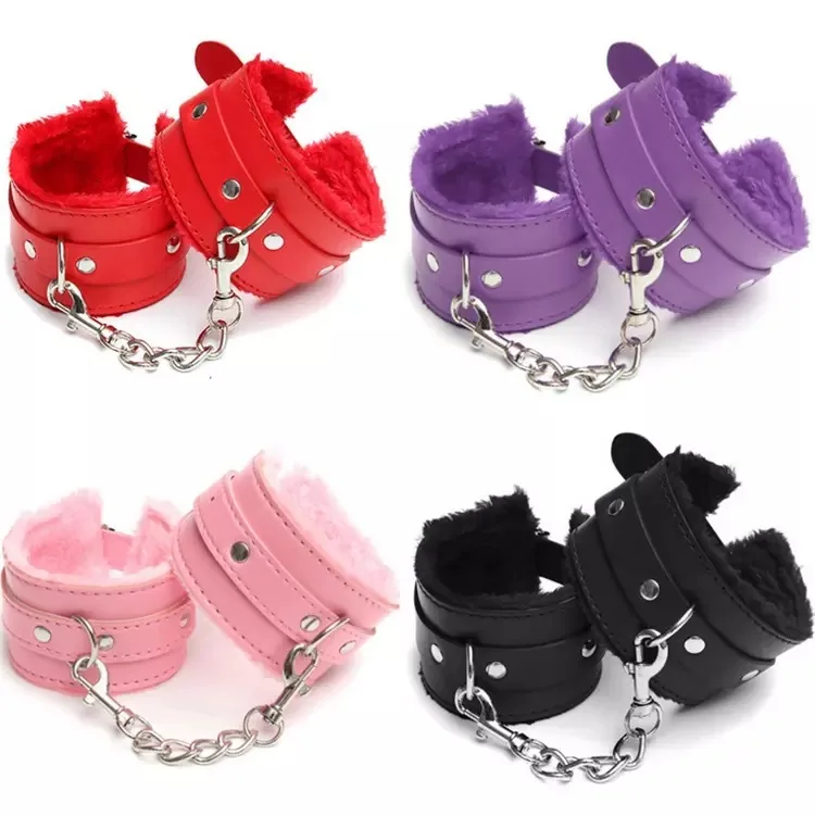 Christmas High Quality Furry Fluffy Metal Handcuffs And Furry Ankle Cuffs For Fetish Erotic Toy Sm Handcuff adult sex toys