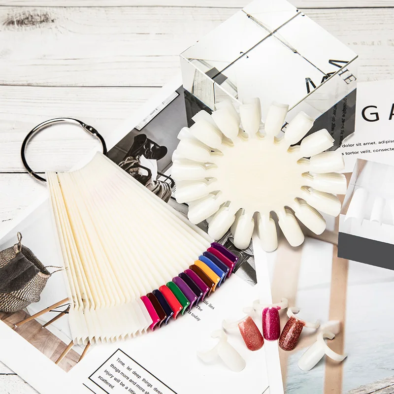 Rosalind 50pcs/lot uv gel nail polish colors display design board natural clear acrylic artificial nails color chart nail tips