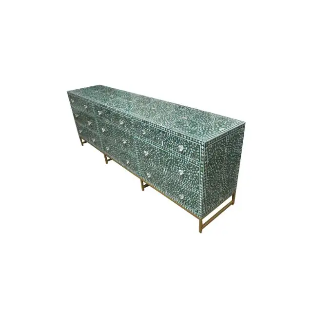 Antique Large Cabinet MOP FTD 9 DRW Floral Green Classic Designs Luxury Collection Living Room Home Best Quality Wholesale Price