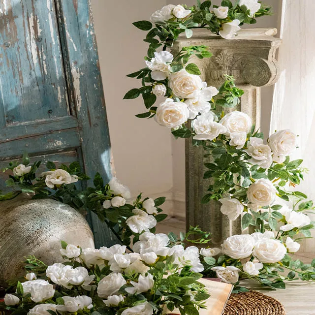 Wholesale artificial pink rose rattan for Wedding Decoration Artificial  Wedding Arch Flowers