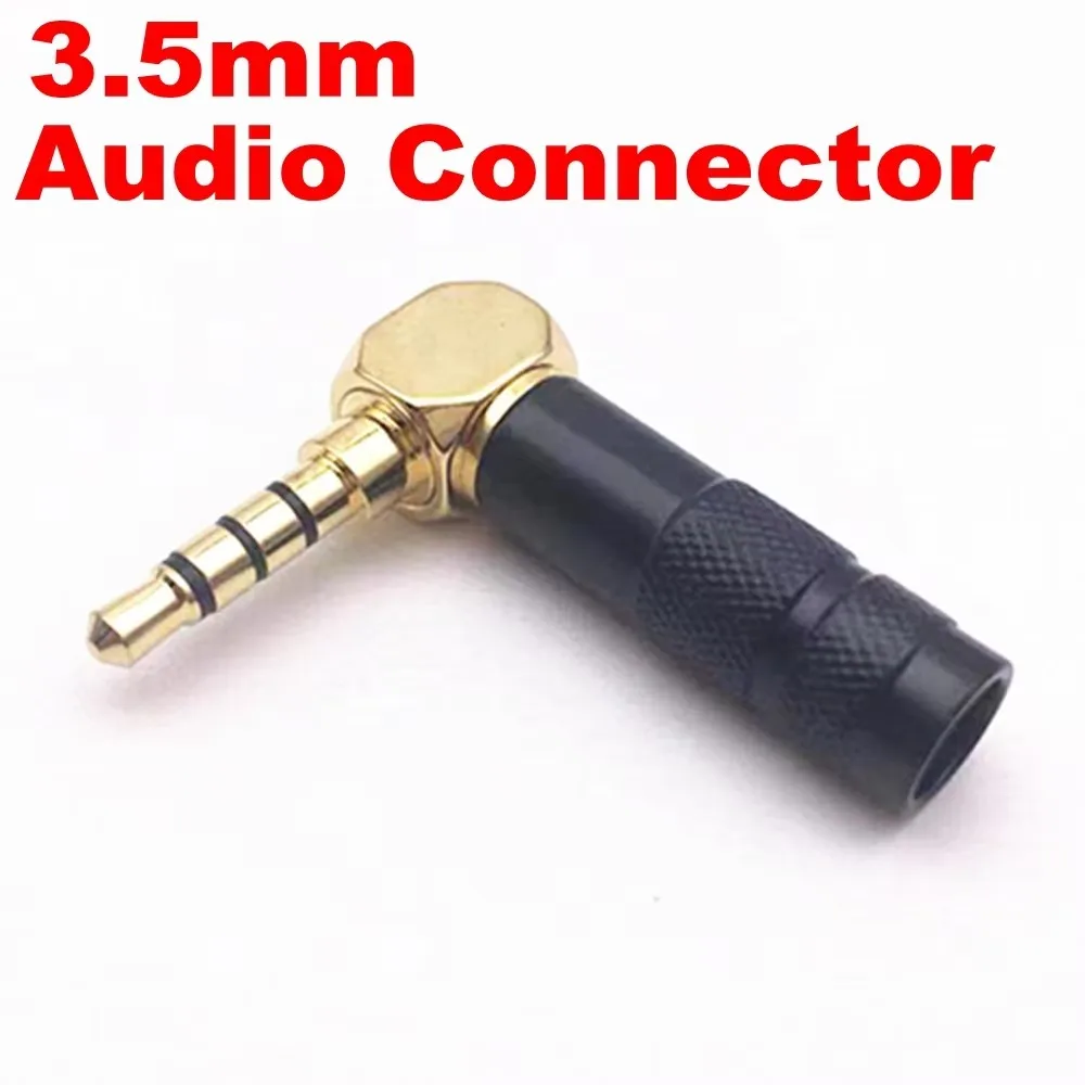 3.5mm 4 Pole TRRS Male/Female Plug Jack Gold Plated 90 Degree Angle Audio Connector Black Connector