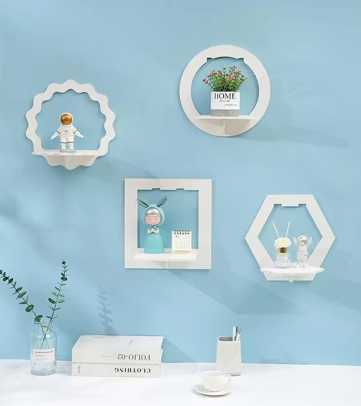 2024 Wood Hexagon Storage Rack round Floating Shelf for Home Decorative Wall Mounted in Rooms