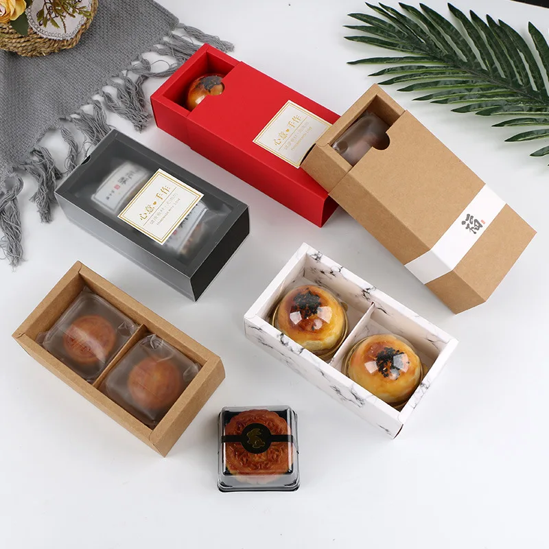 Wholesale Biscuit Gift Food Macaron Moon cake cookie drawer packing box with frosted window pastry egg yolk crisp paper box set