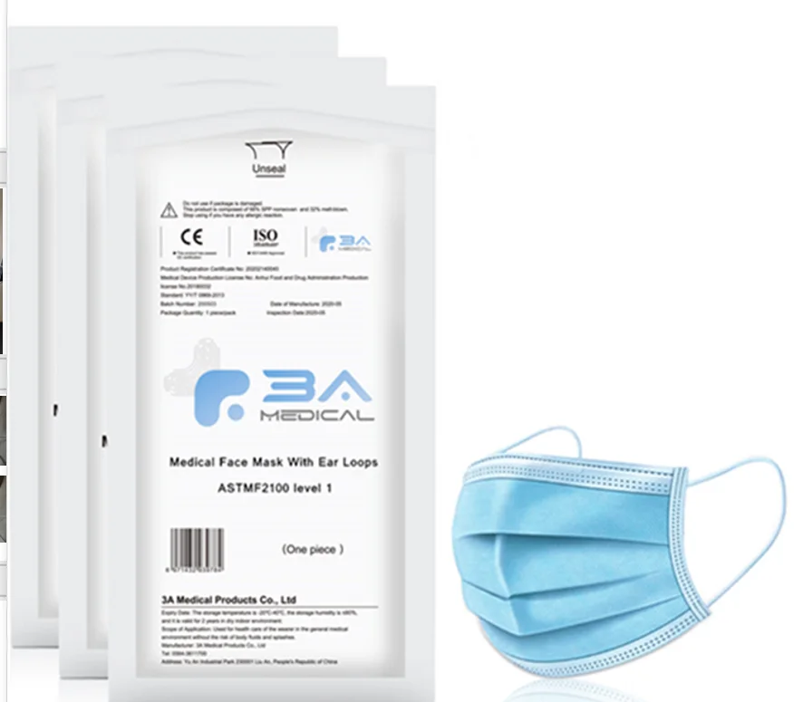 Disposable Medical Non Woven Meltblown Masker 3ply Facemask Customized Surgical Maskss ASTM F2100 Level 3 Face Mask