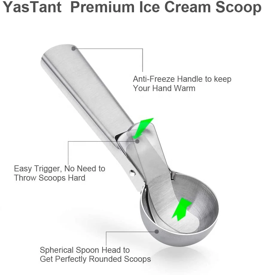 Premium Ice Cream Scoop with Trigger Ice Cream Scooper Stainless Steel, Heavy Duty Metal Icecream Scoop Spoon Dishwasher Safe