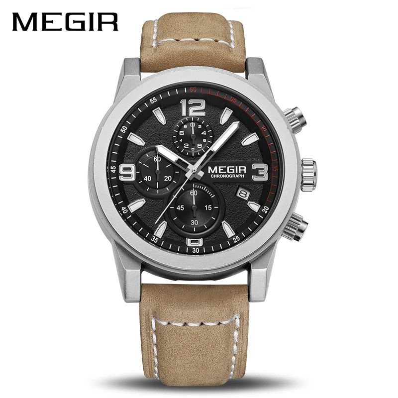 MEGIR Fashion Sport Watch Men Luxury Brand Men Quartz Watches Chronogragph Clock Leather Band Wrist Watch 2026