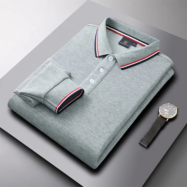Custom Silk Cotton Two Color Lapel Long Sleeve Logo Long Sleeve Polo Shirt High Quality Long Sleeve Polo Shirt