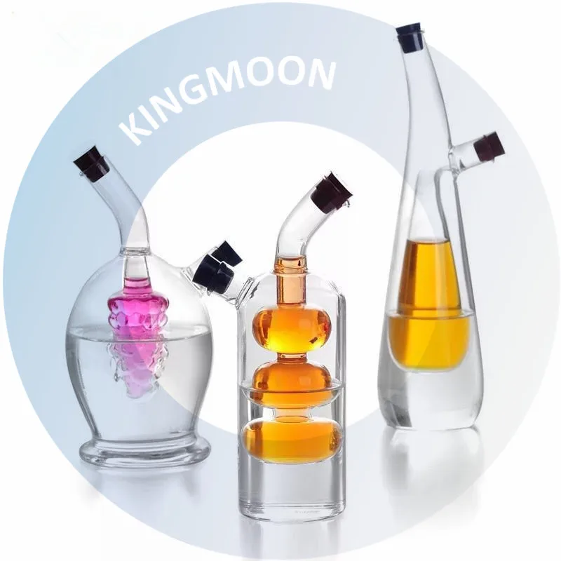 2 Dispensers in 1 Double Chamber Hand Blown Glass 2 in 1 Oil and Vinegar Cruet Oil Bottle Glass Kitchen Supplies