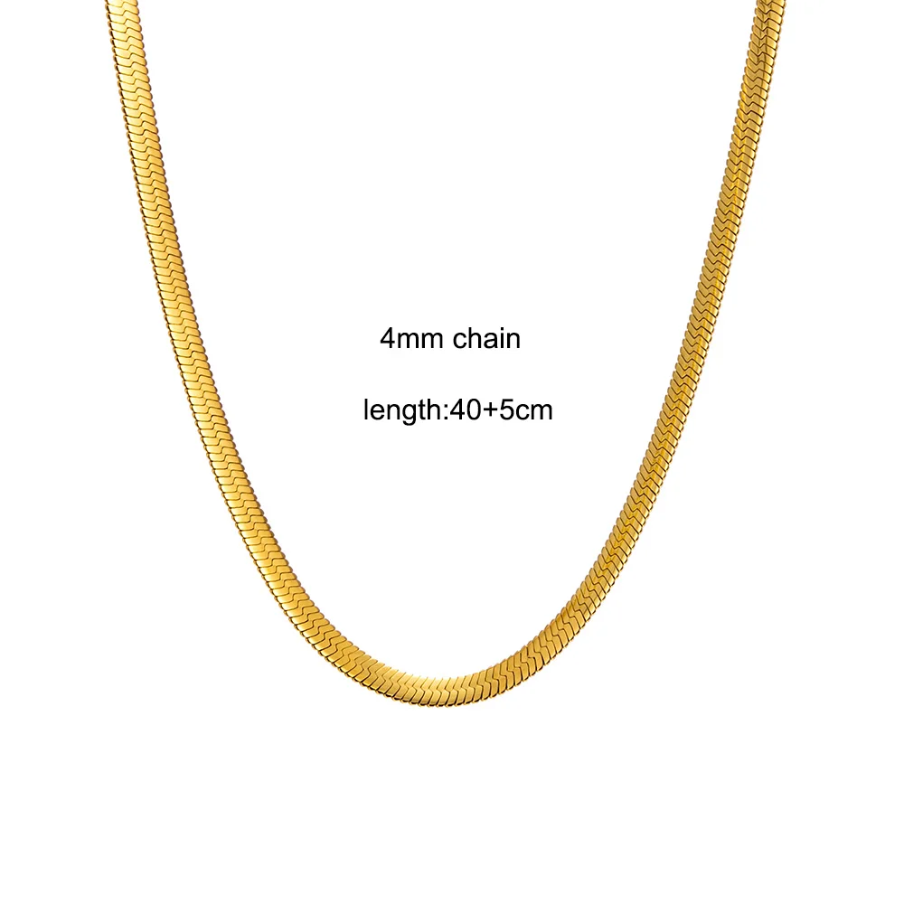 Fashion Waterproof Stainless Steel Gold Chain Necklace Bead Snake Paperclip Cuban Chain Choker Necklace
