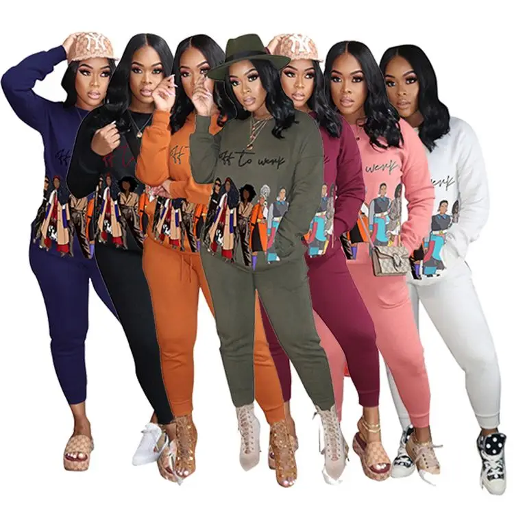 Cheap Price Printed Long Sleeve Girls Clothes Winter New 2021 Womens 2 Piece Sets Two Piece Set Women Clothing