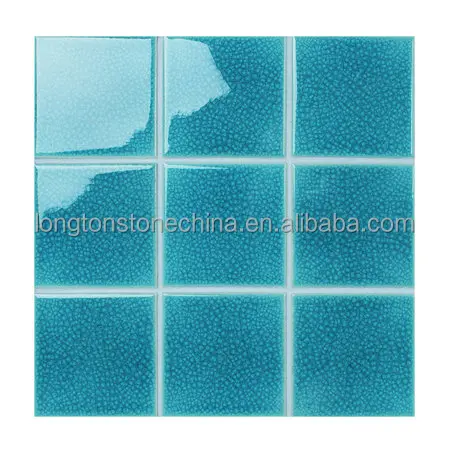 Lake Blue Ice Cracks Glass Mosaic Polished Porcelain Ceramic Mosaic Pool Tiles For Swimming Pool Decorations