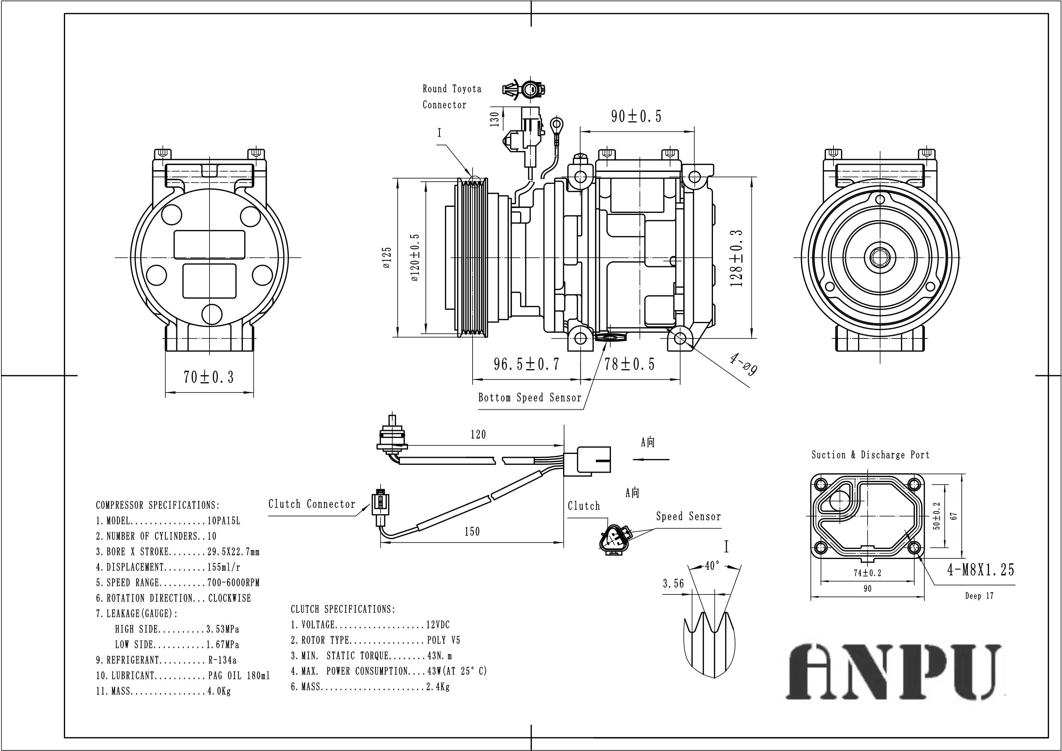 
Chinese manufacture car air compressor 10PA15C ac compressor for 1998-2000 RAV4 5PK 120MM 78322 OEM:4711302 