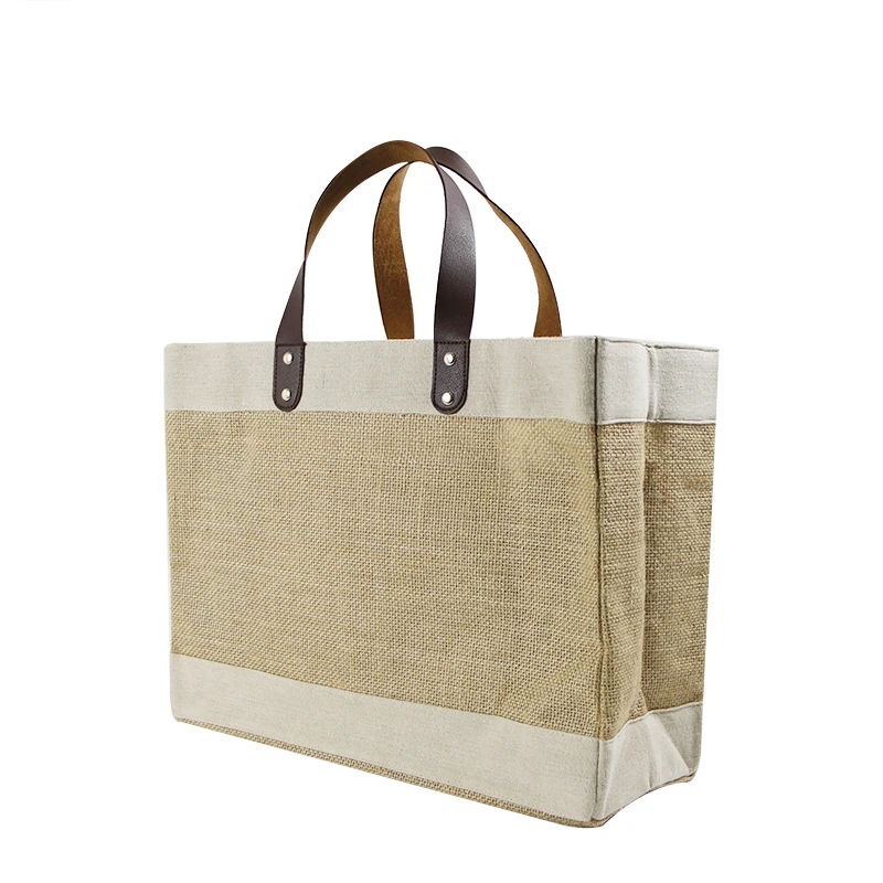 Персонализированная Оптовая Продажа Дешевая кожаная сумка с ручкой осеннее вино пляж джут широкая женская сумка