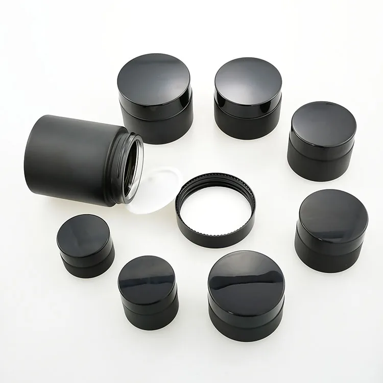 wholesale 5 10 15 20 25 30 50 60 100 gram frosted matte black glass body cream jars with lids for body butter packaging