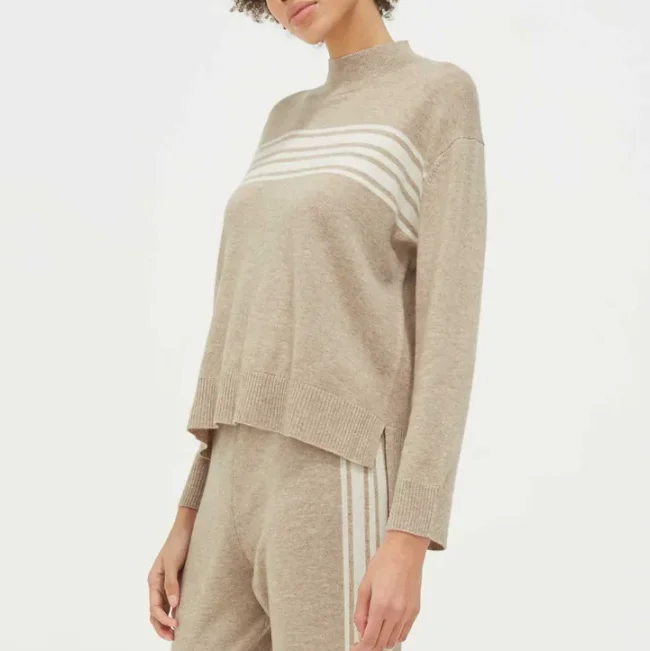 luxury high quality clothes custom love stripe wool 100% pure goat cashmere sweater pullover jersey women