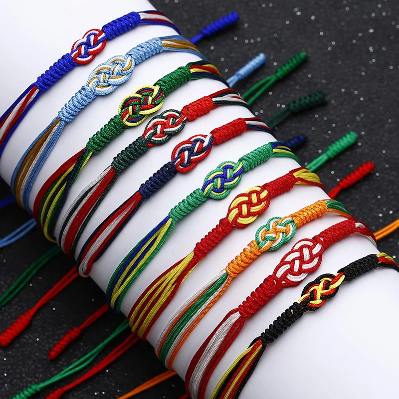 Custom Countries Flag Woven Bracelets American Spain National Flag Tibetan Handmade Braided Tread String Rope Knot Bracelet