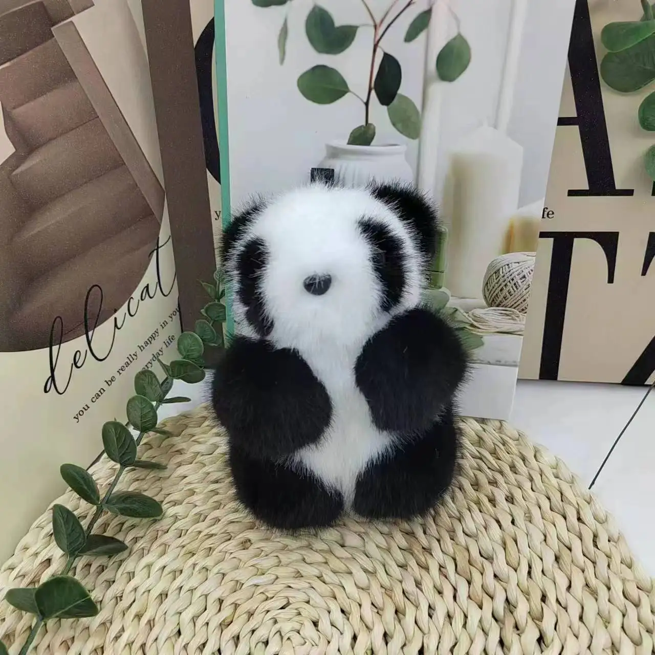 Fashion Lovely Design Cartoon Plush Pendant Animal Toy Faux Mink Fur Panda Bag Doll Key Chain Gift Custom Doll Keychain