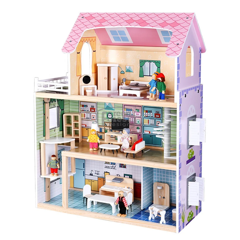 Lovely Wooden Doll Cottage  Kids Pretend house Toy(Dolls and Furniture not include)
