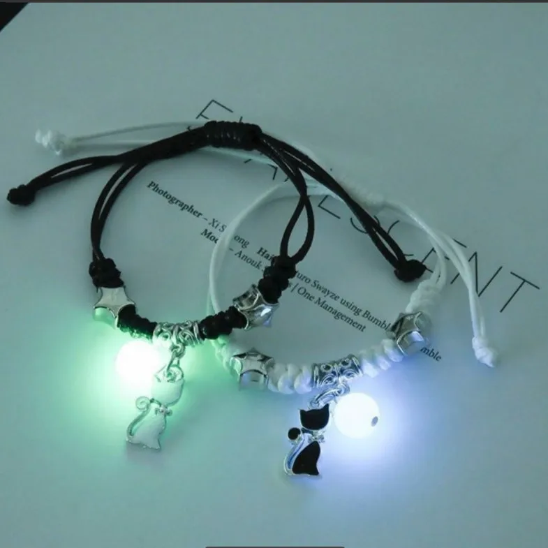 Cartoon  Knitting Magnetic Star and Moon Luminous bracelet For Couple 2pcs/set KIB087