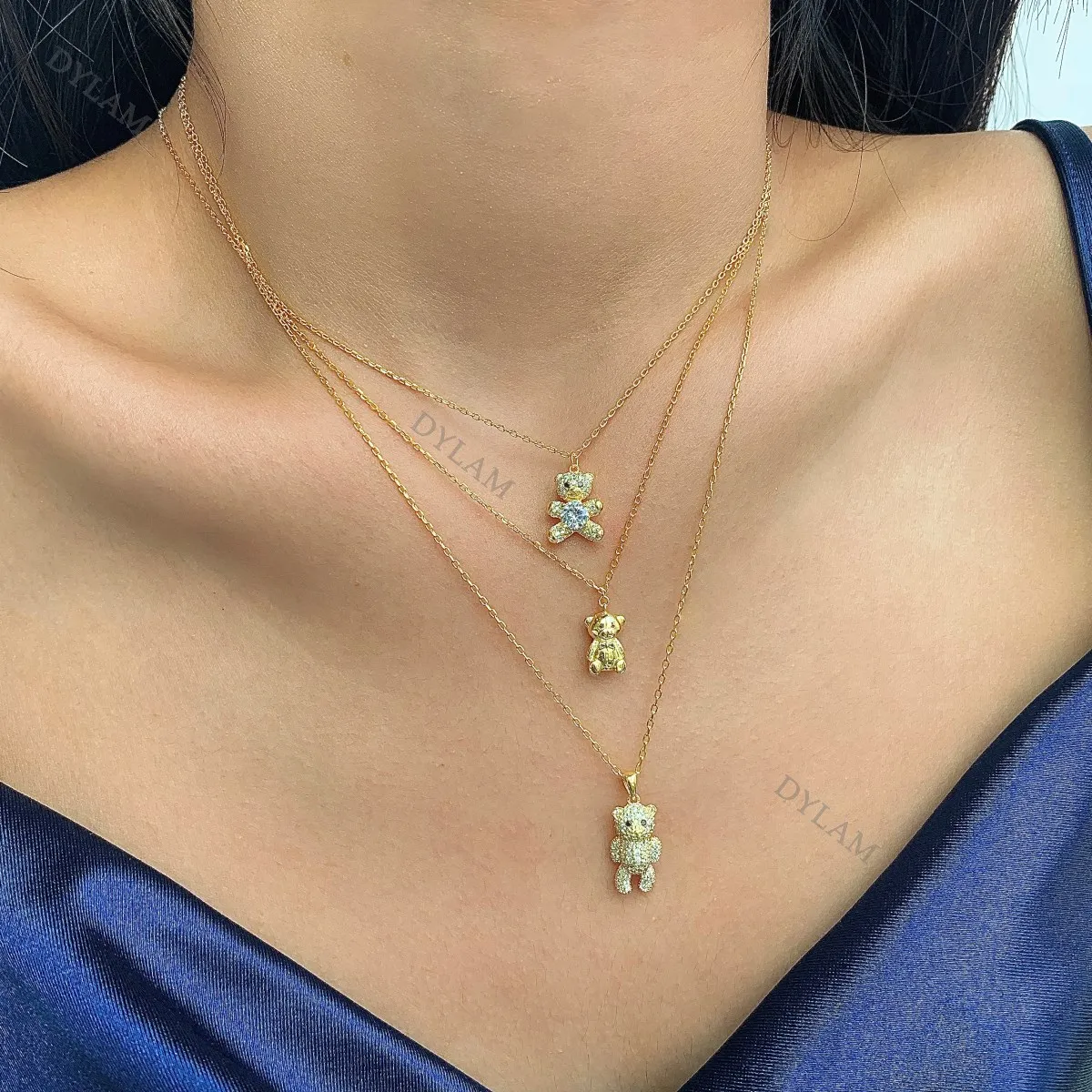 Dylam Модный новый дизайн милый медведь животное кулон воротник оптовая продажа серебряные ювелирные изделия ожерелье для детей