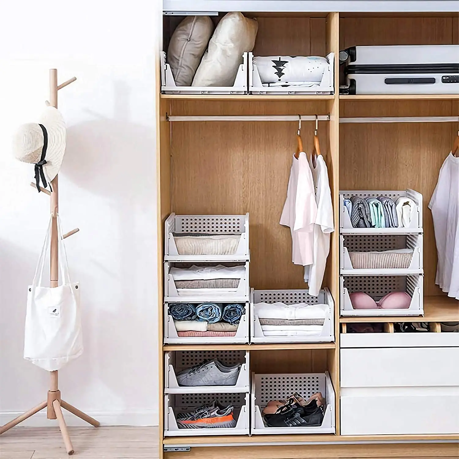 Amazon Hot Selling Stackable Foldable Plastic Basket clothes Storage boxes Drawers For Clothes Cabinet