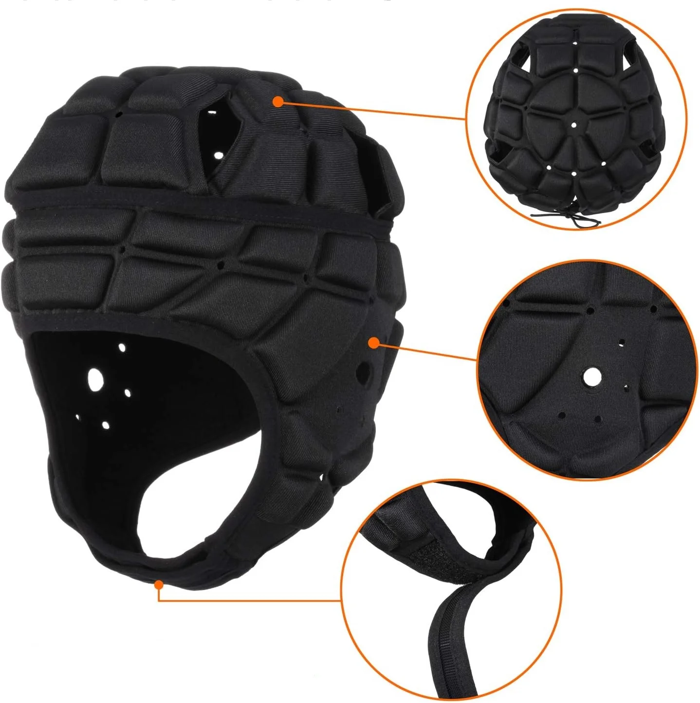 ANTMAX Black Adjustable Soft Helmet Soccer Headgear 7v7 Flag Football Head-guard Rugby Players Scrum Cap for Kids Adults