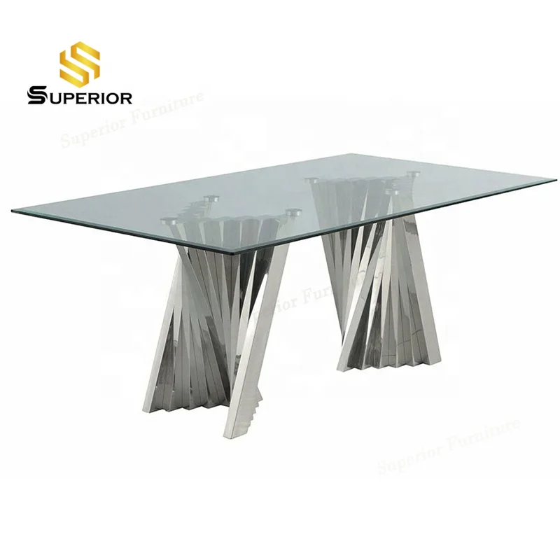 manufacturer  wholesale Interior dining table and chair set modern glass top gold dinning table