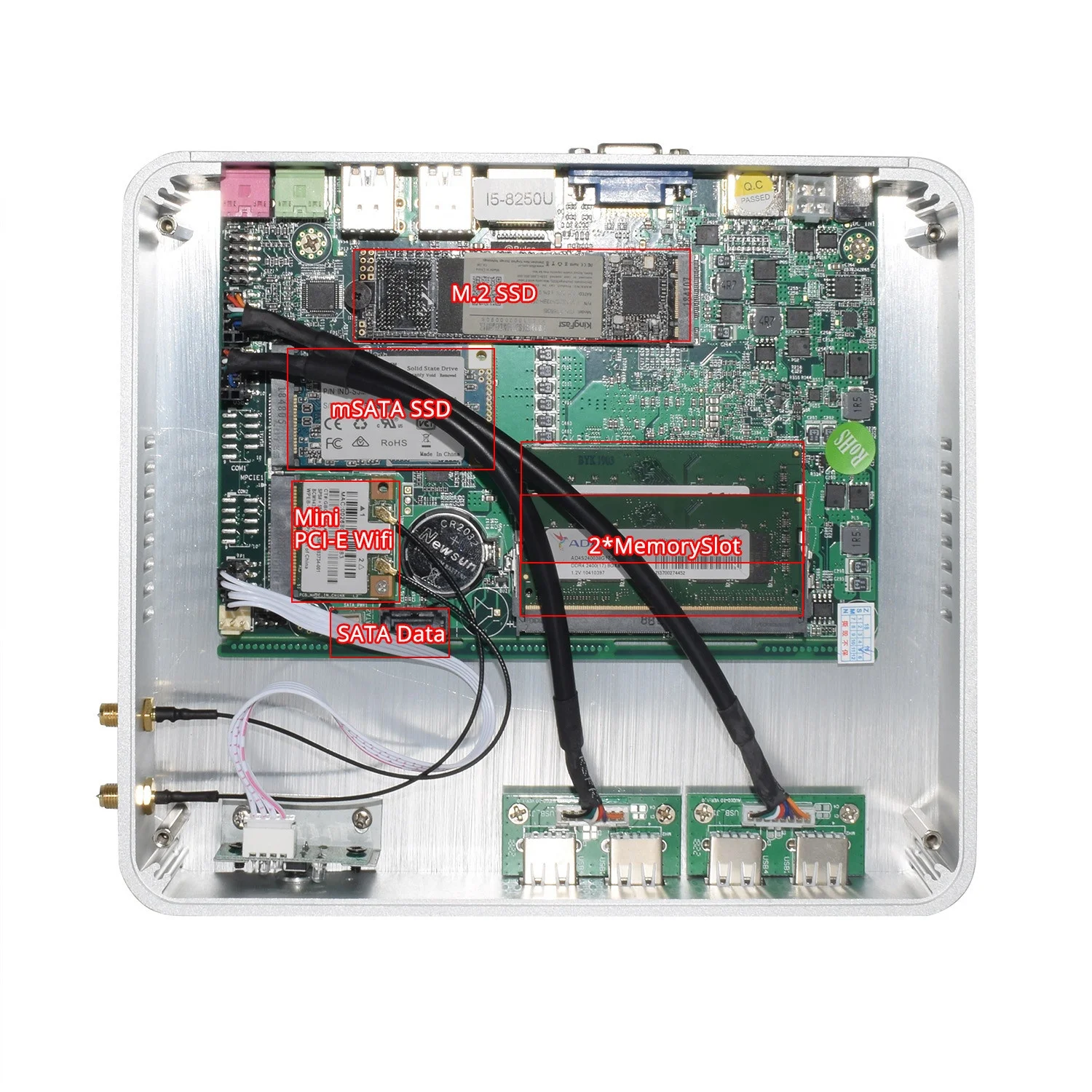 Core i5 8250u 8350u fanless mini industrial Computer pc with ngff nvme ssd hdd for office school POS