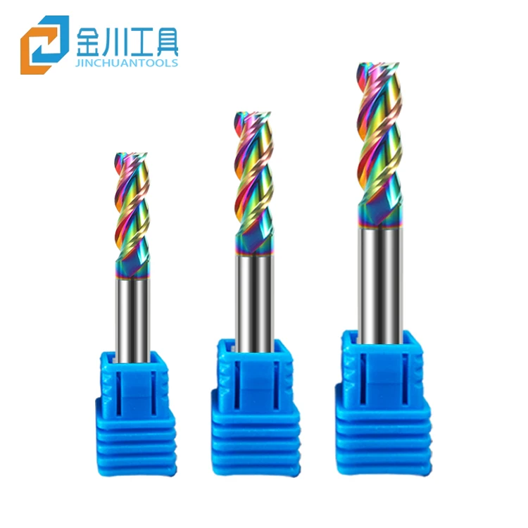 Jinchuan Carbide DLC Coating End Mill 3 Flute High Polished Milling Cutter for Aluminum CNC Machine Tool router bit