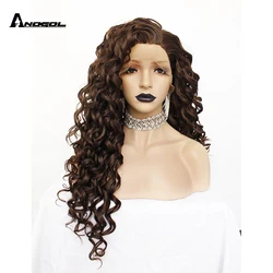 Anogol Synthetic Long Brown Afro Kinky Curly Wigs 13*2.5 Lace Front Wig 180% Density High Temperature Fiber Wigs for Women
