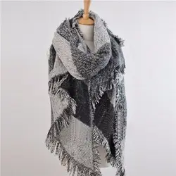 Модные большие шарфы женские длинные кашемировые зимние полушерстяные мягкие теплые клетчатые шали