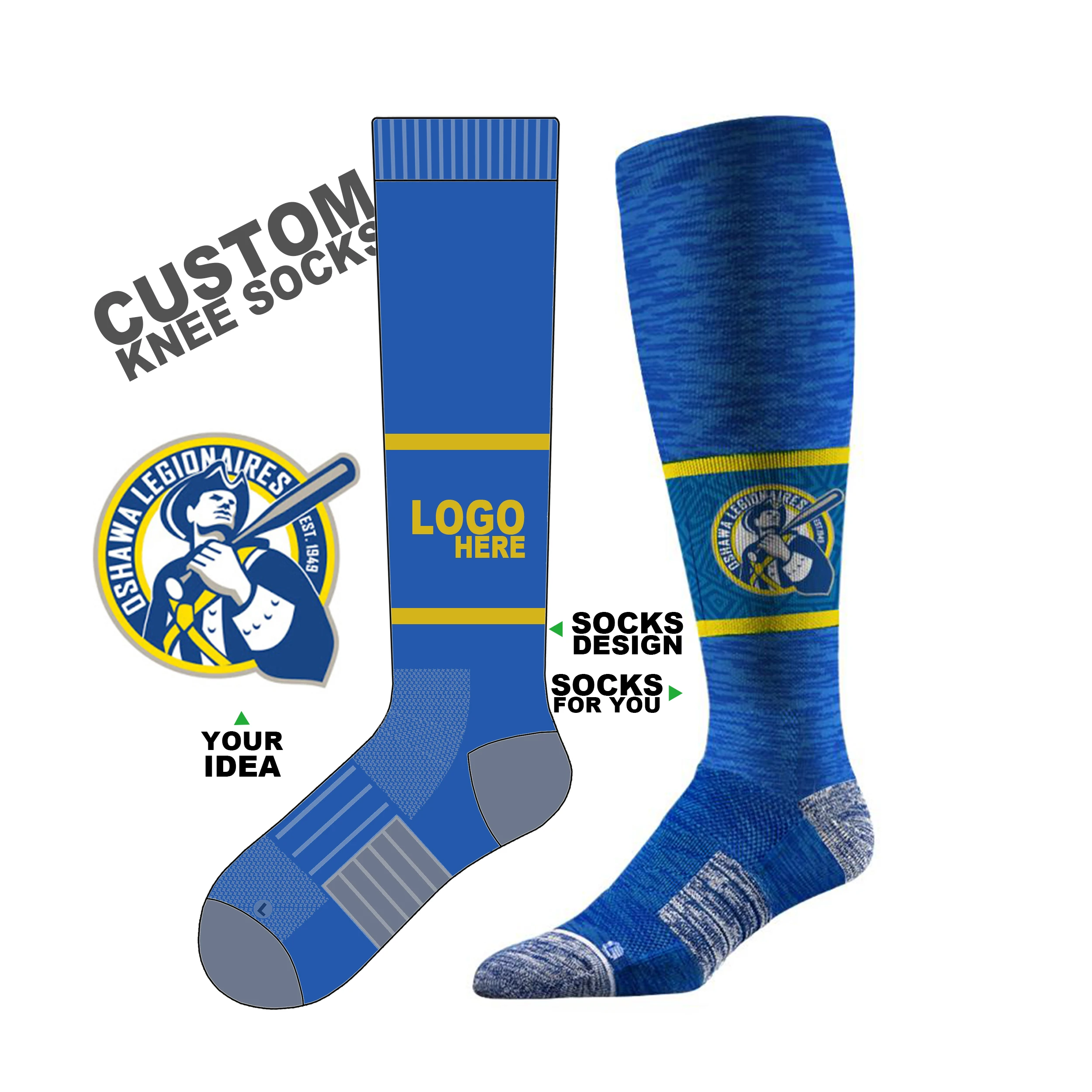 custom designer long sport knee socks custom baseball socks