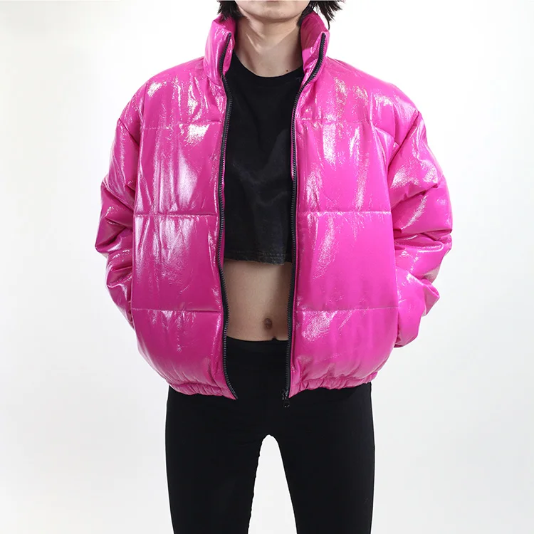 Зимняя одежда 2021, женский укороченный пуховик из светоотражающей ткани с воротником-стойкой, пуховик для дам