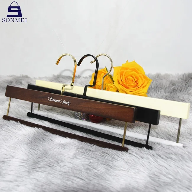 Movable luxury natural custom skirt trouser wooden hanger with clips