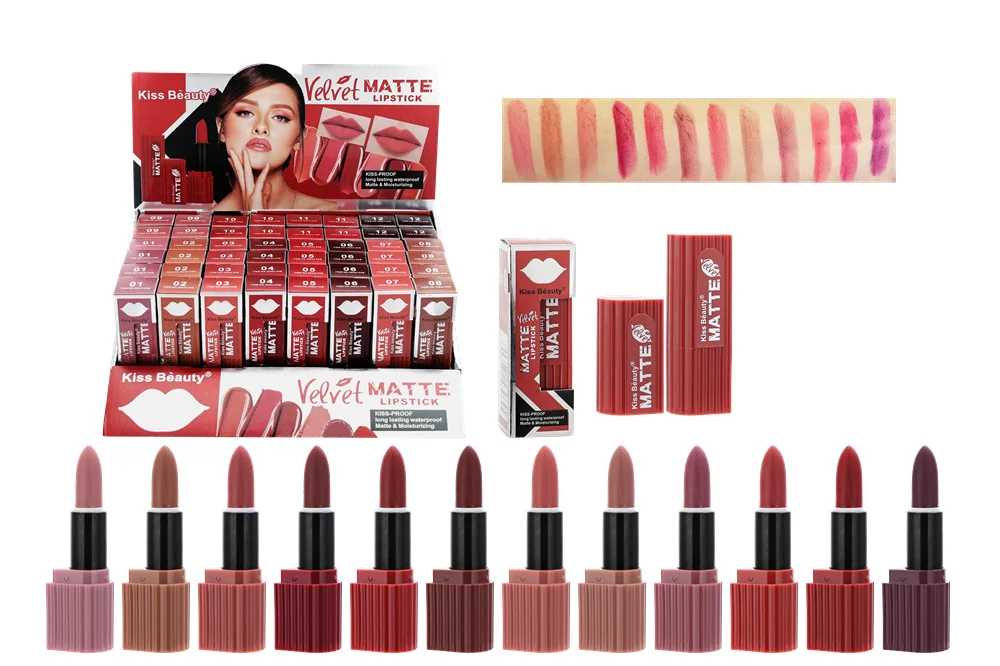 Long Lasting Waterproof Velvet Matte Lipsticks to customize Cosmetic lips Make Up Private Label Brand Logo Lipstick